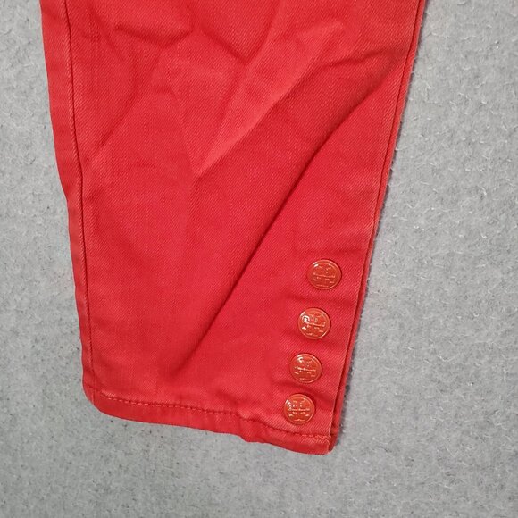 Tory Burch Women Jeans 25 Red Denim Skinny Mid Rise Pockets Logo 27" Inseam - Picture 11 of 11